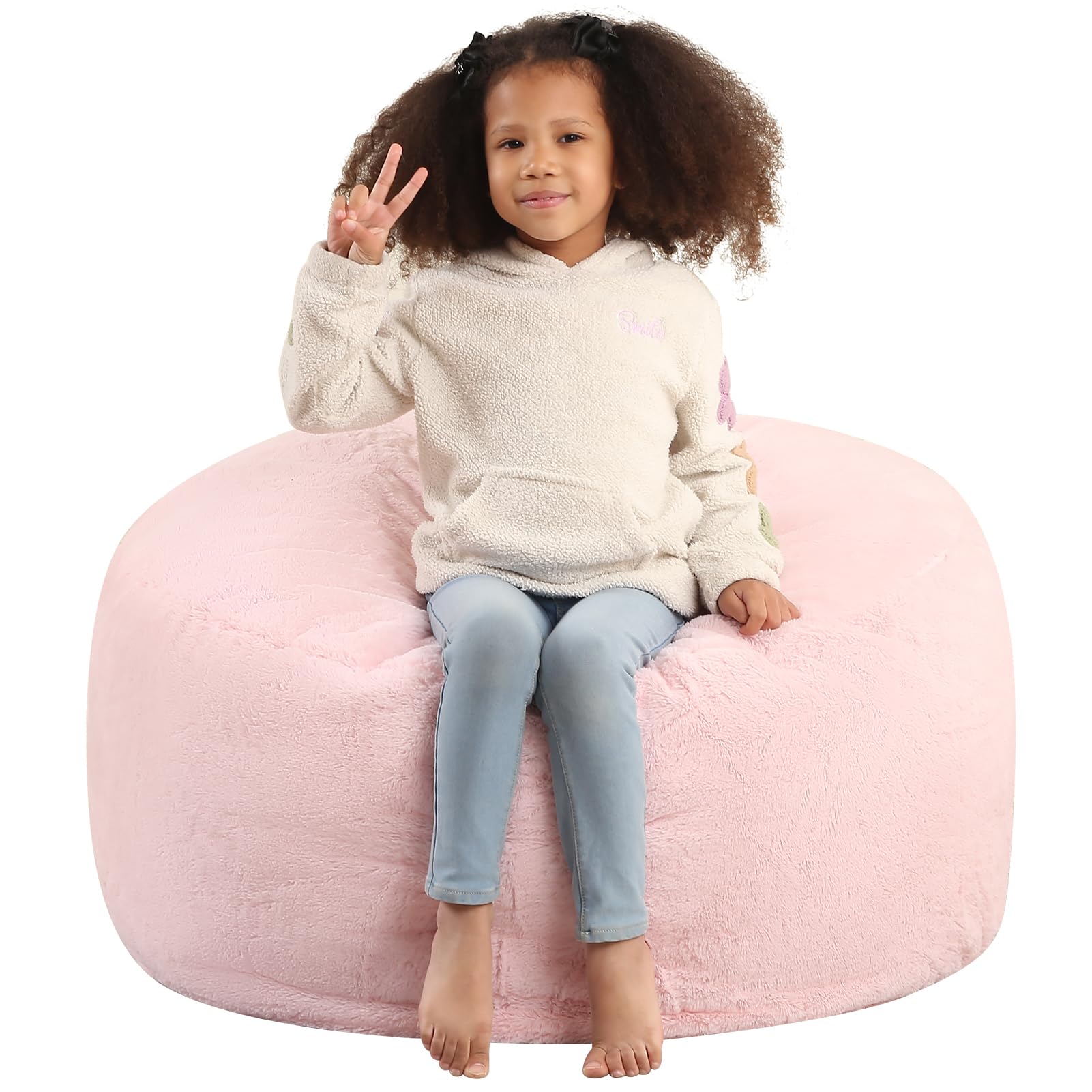 Photo 1 of ***FACTORY SEALED***MOMCAYWEX 2-in-1 Kids Round Bean Bag Chair, Fluffy Beanbag with High-Density Foam Fillings for Toddlers, Reading Cushion Chair Corner, 16"x 35", Pink