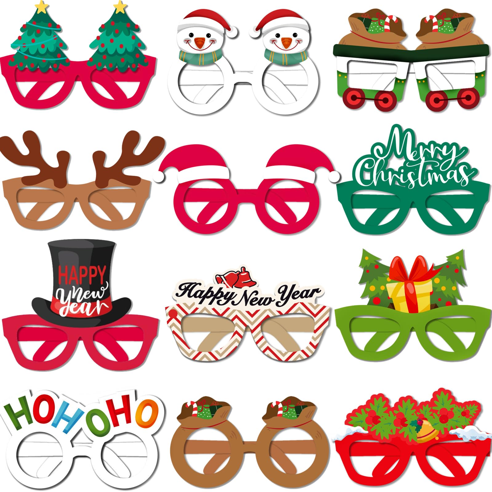 Photo 1 of ****PACK OF 2*****Menzcci 12pcs Christmas Party Paper Photo Booth Props Glasses Frames Christmas Eyeglasses Decorations for Christmas Stocking Stuffers Party Favors Gifts
