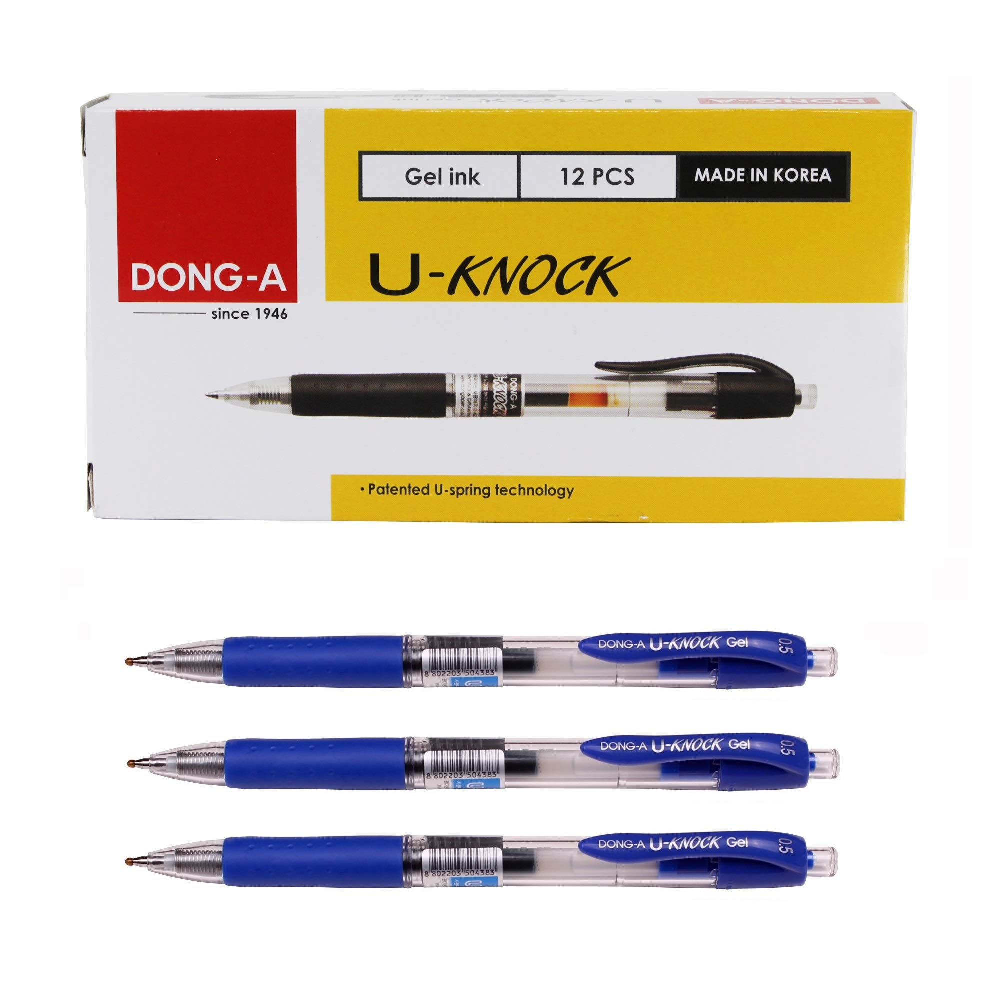 Dong-A U-Knock Gel Ink Ballpoint Pen U-Spring Technology 0.5mm (1 Dozen) - Blue