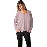 Cashmere Boutique 100% Pure Cashmere Pullover Boyfriend V Neck Sweaters for Women – Loose Fit, Long Sleeve and Classic Style