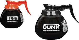 BUNN Coffee Pot Decanter/Carafe Regular Plus 1 Orange Decaf, 12 Cup Capacity, Black, Set of 2