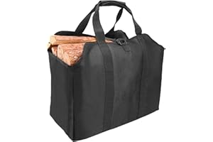 Hongmai Large Log Carrier for Firewood, Fire Wood Carrier Canvas with Handles, Firewood Bag Firewood Holder, Fireplace Wood Stove Accessories for Outdoor Camping, BBQ Barbecue(Dark Black)