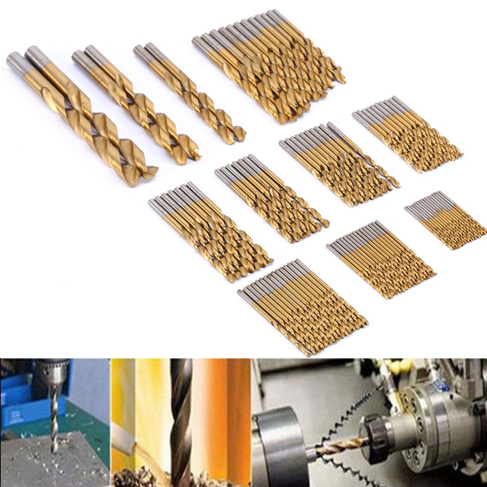Titanium Coated HSS Drill Bit Set, 99pc Drill Bits Steel High Speed Twist Drill Bit Set 1.5mm - 10mm for Wood Plastic and Aluminum