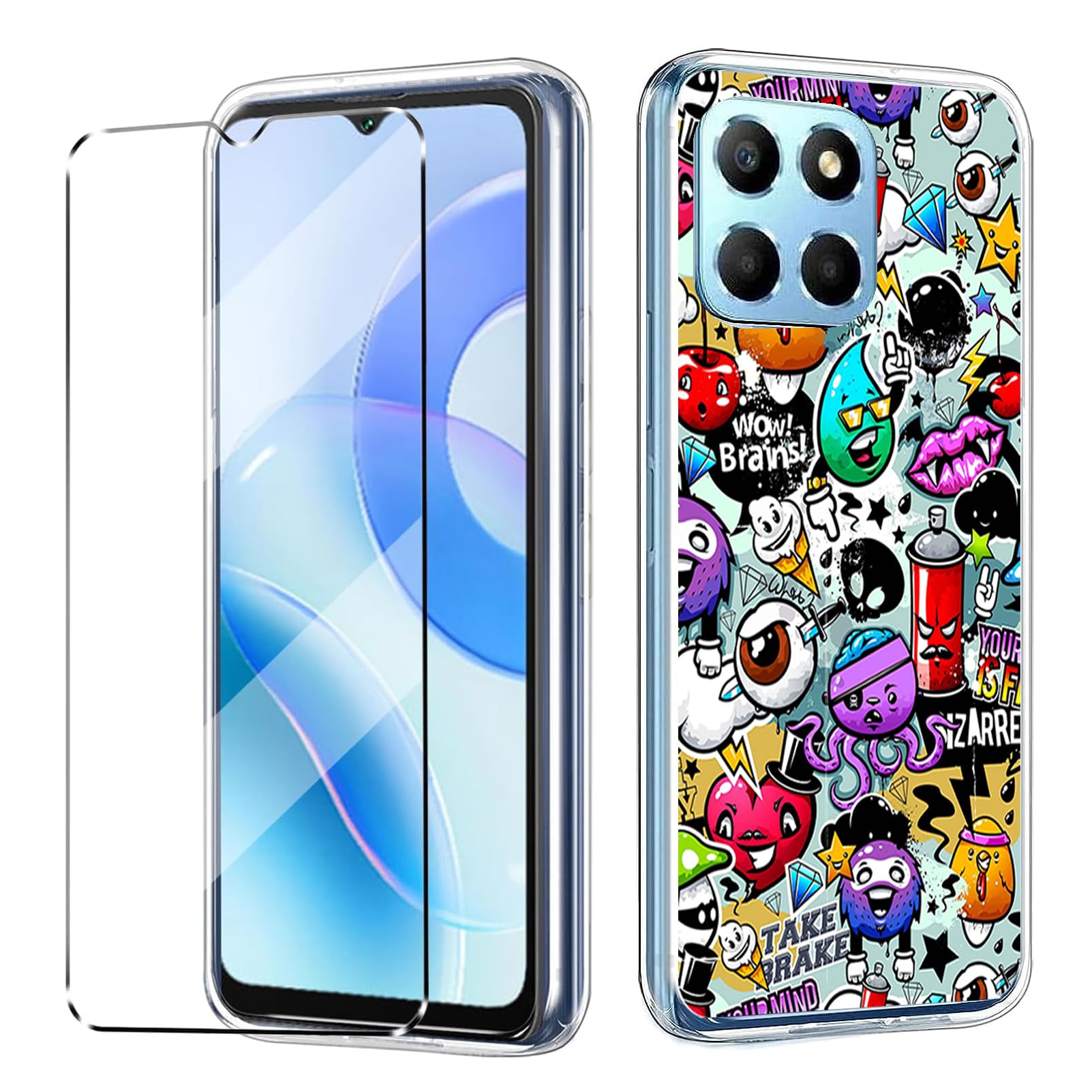 [2 in 1] Case Compatible with Honor X6/Honor 70 Lite/X8 5G Cover with 1 Pack Tempered Glass Screen Protector for X6/70 Lite/X8 5G, Slim Fit Soft TPU Shockproof Anti-Scratch Phone Cover Multicolor