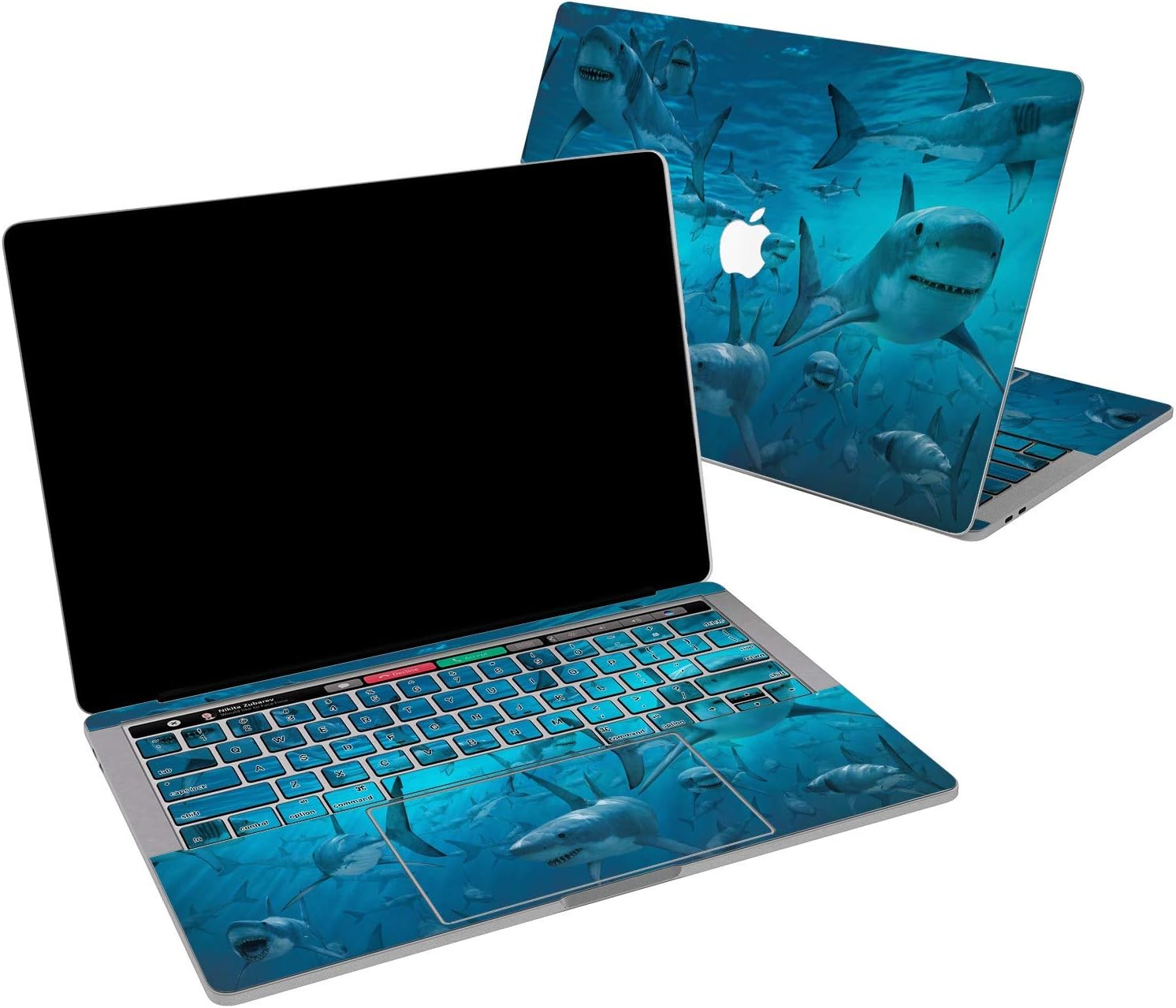 Lex Altern Vinyl Skin for MacBook Air 13 inch Mac Pro 16 15 Retina 12 11 2020 2019 2018 2017 Ocean White Sharks Fish Deep Blue Predators Water Girl Laptop Cover Decal Sticker Touch Bar Protective