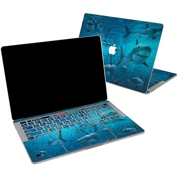 Lex Altern Vinyl Skin for MacBook Air 13 inch Mac Pro 15 Retina 12 11 2019 2018 2017 2016 2015 Ocean White Sharks Fish Deep Blue Predators Water Girl Laptop Cover Decal Sticker Touch Bar Protective