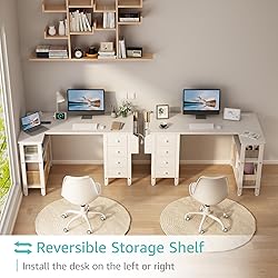 Lufeiya White L Shaped Computer Desk with Drawers