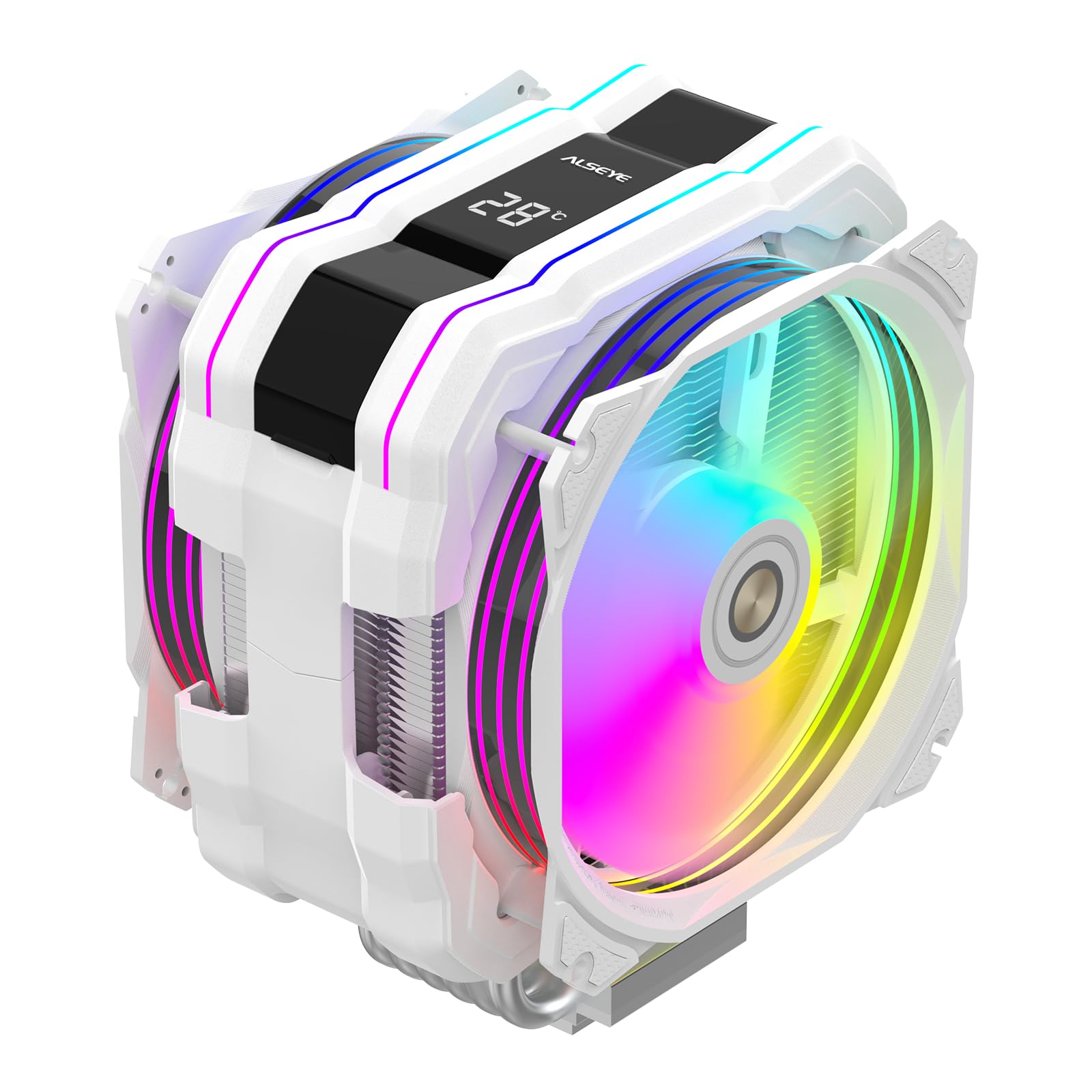 ALSEYE M120D Plus CPU Cooler, CPU Air Cooler with Temperature Display comes with Dual ARGB PWM 120mm Fans, supports Intel LGA 1700/1200 /115X /2011/2066 /1366 and AMD AM4/AM5