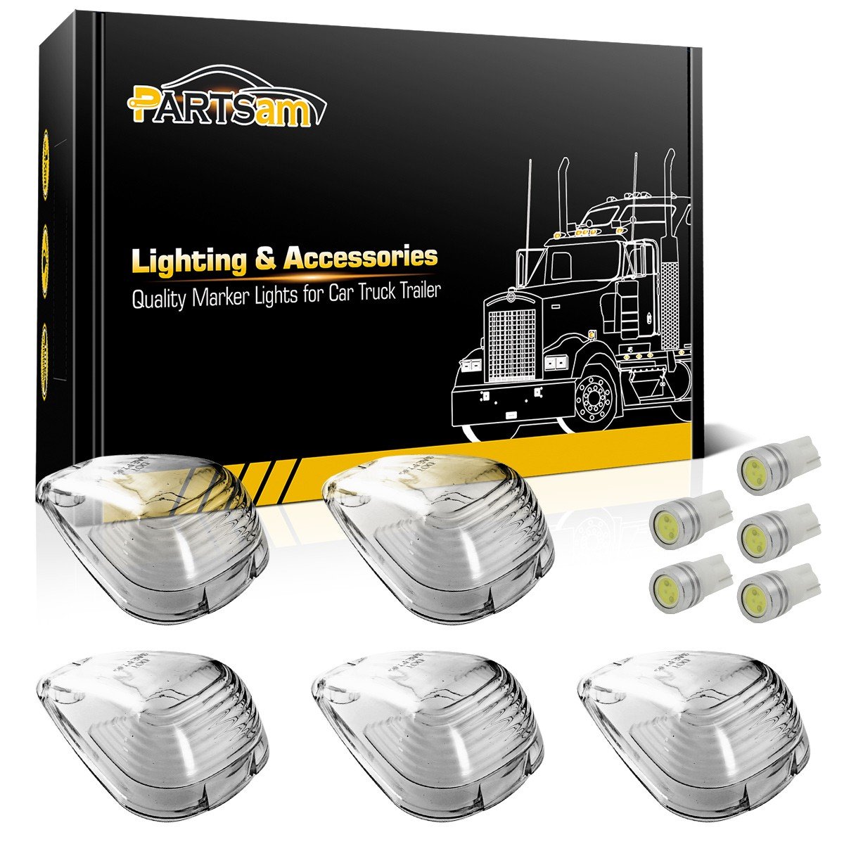 Partsam 5x Clear Cab Marker Roof Running Light Lens Cover