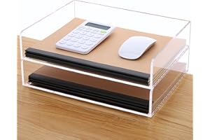 HEZONE Paper Letter Tray Organizer Acrylic Desk Organizers and Accessories & Workspace Organizers 2 Tier Stackable Tray Office Supplies for Organizing Magazines Documents Books 2 Pack