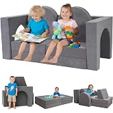 Fvkind Modular Kids Play Couch, 10-Piece Play Couch for Toddlers 1-3, Grey | Building Cushions for Kids-Chenille Fabric&zwnj; Washable Cover-Modular Play Couch High Density Foam for Kids Playroom