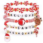 Christmas Bracelets Gifts for Women, Red and White Stackable Bracelet Set | Santa Reindeer Beaded Bracelet Charms , Christmas Birthday Gifts for Women Sister Friends Family