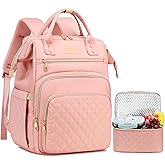 Lunch Backpack, 15.6 inch Laptop Backpack with Insulated Lunch Bag, Backpack Cooler for Women, Large Travel Backpack Lunch Box Compartment, Work Computer Backpack, Teacher College Book Bag, Pink