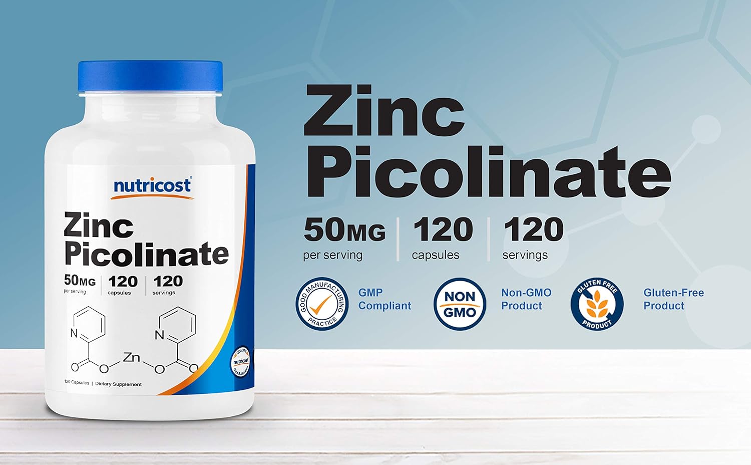 Nutricost Zinc Picolinate 50mg, 120 Vegetarian Capsules - Gluten Free and Non-GMO: Health & Personal Care