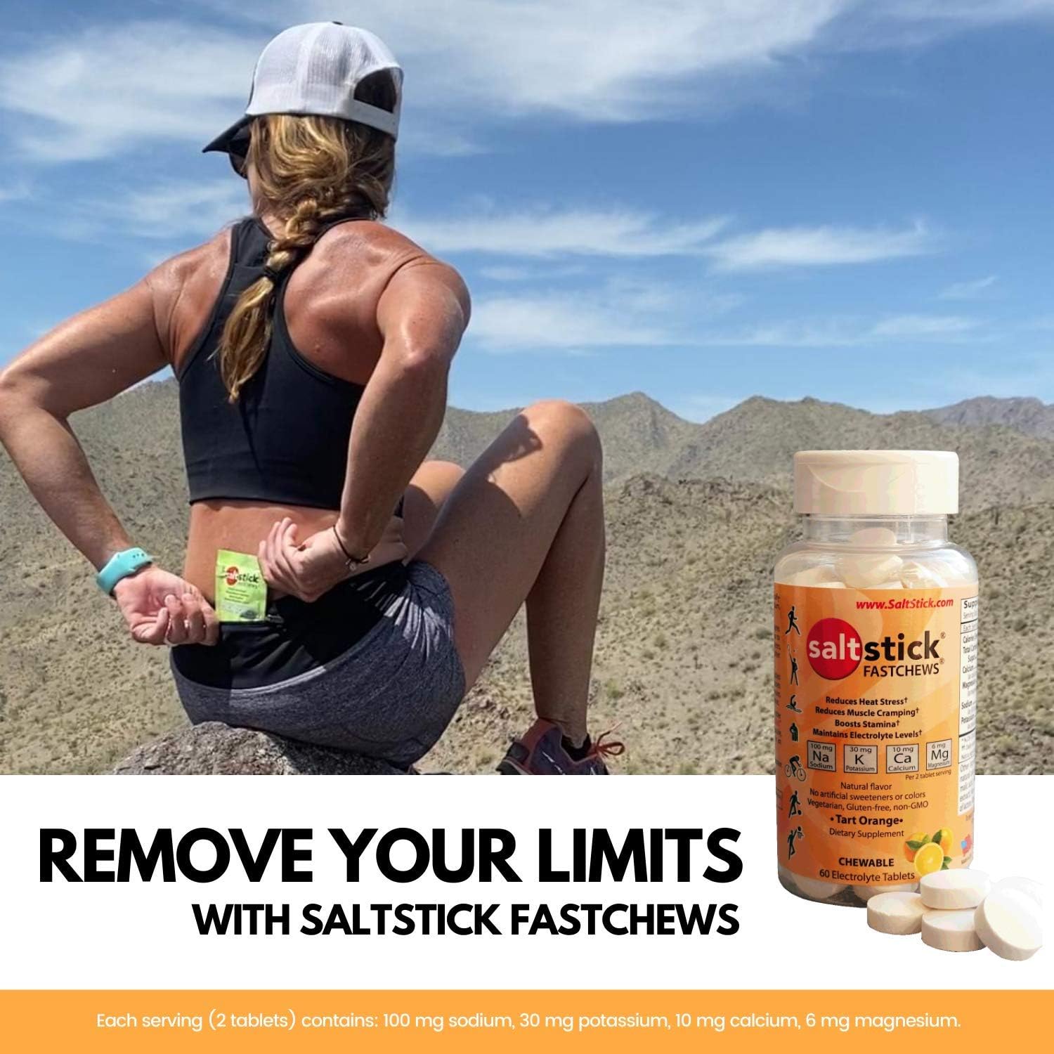 SaltStick Fastchews, Electrolyte Replacement Tablets for Rehydration, Exercise Recovery, Youth & Adult Athletes, Hiking, Hangovers, & Sports Recovery, Bottle of 60 Tablets, Orange Flavor: Health & Personal Care