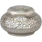 Leaves of Silver Round Cremation Urn for Ashes - Medium, Brass, Silver Urn, Medium Sized Cremation Urn, 4.5 Inches High