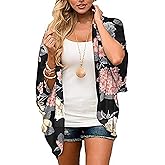 FINOCEANS Womens Floral Chiffon Kimono Cardigans Loose Beach Cover Up Half Sleeve Tops