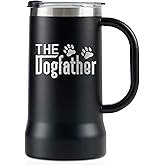 Onebttl Dog Dad Gifts for Men, Dog Lover, Dog Onwer, Stainless Steel Beer Stein Tumbler, 24oz Beer Mug with Lid, Black