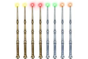 KingVows Light Up Magic Wizard Wand with 4 Color Lights & Sound - Set of 8 Illuminating Witch Sorcerer Toys for Kids Cosplay Party, Golden & Silver
