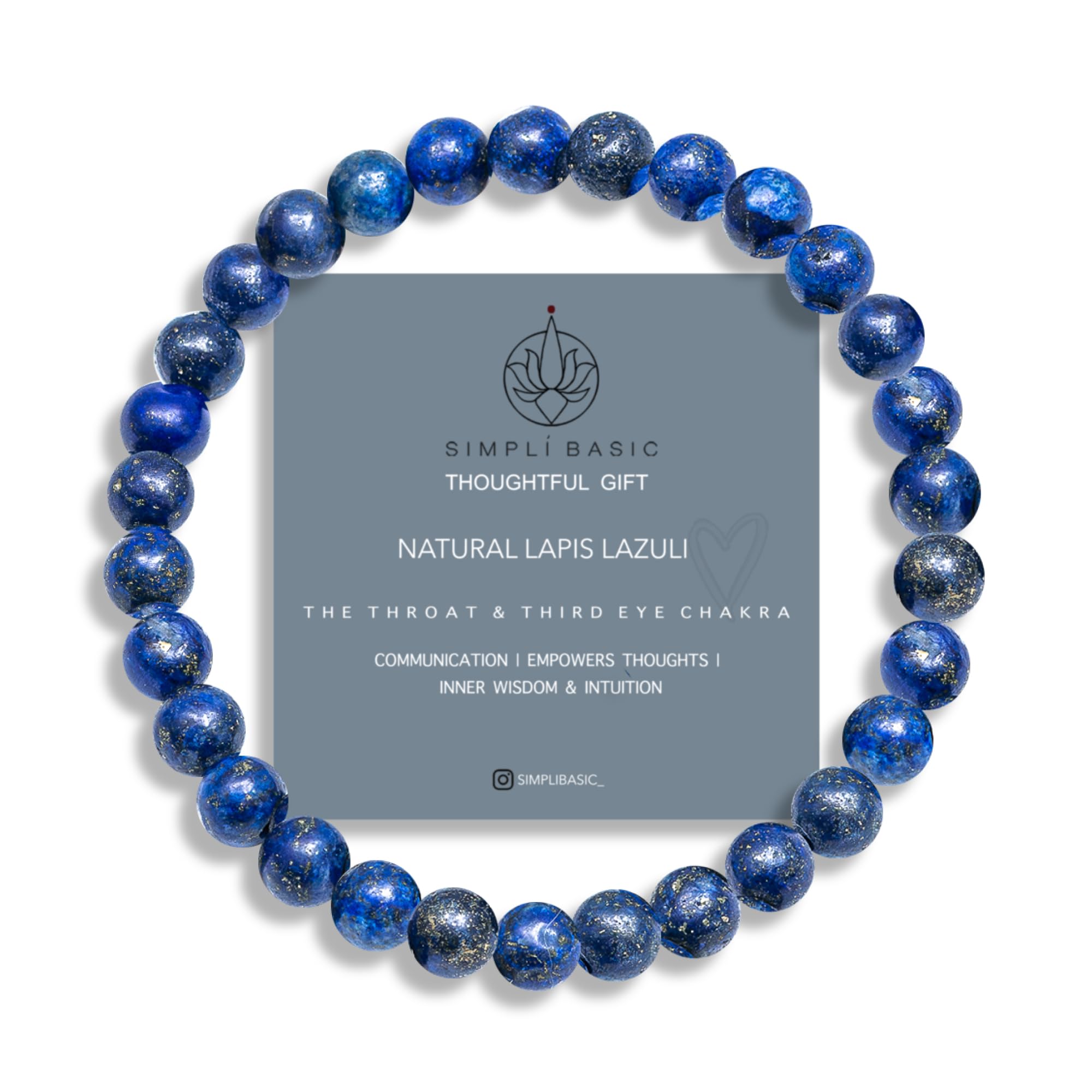SIMPLÍ BASIC Natural Lapis Lazuli Healing Gemstone Bracelets 6MM Bead | Women & Mens Bracelet | Peace Crystal | Improves Communication Wisdom Stone | Inc Gift Box