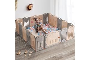 Uanlauo 18 Panel Extra Large Playpen for Babies Toddlers, Baby Fence, Foldable Playpen, Safety Material Portable Play Yards with Gate, NO Gaps Play Area Indoor Outdoor Use (Off-White)