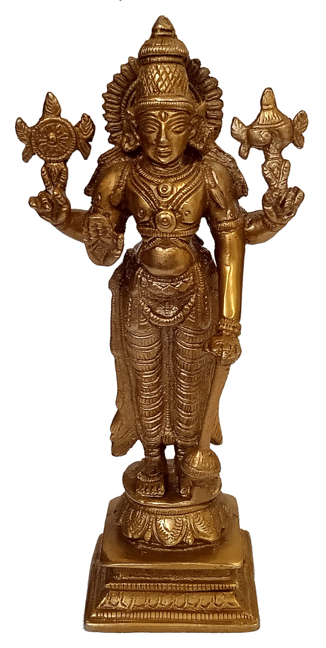 Purpledip Brass Statue Lord Vishnu Narayana: Hindu God Idol Sculpture Home Temple Décor Gift (11099)