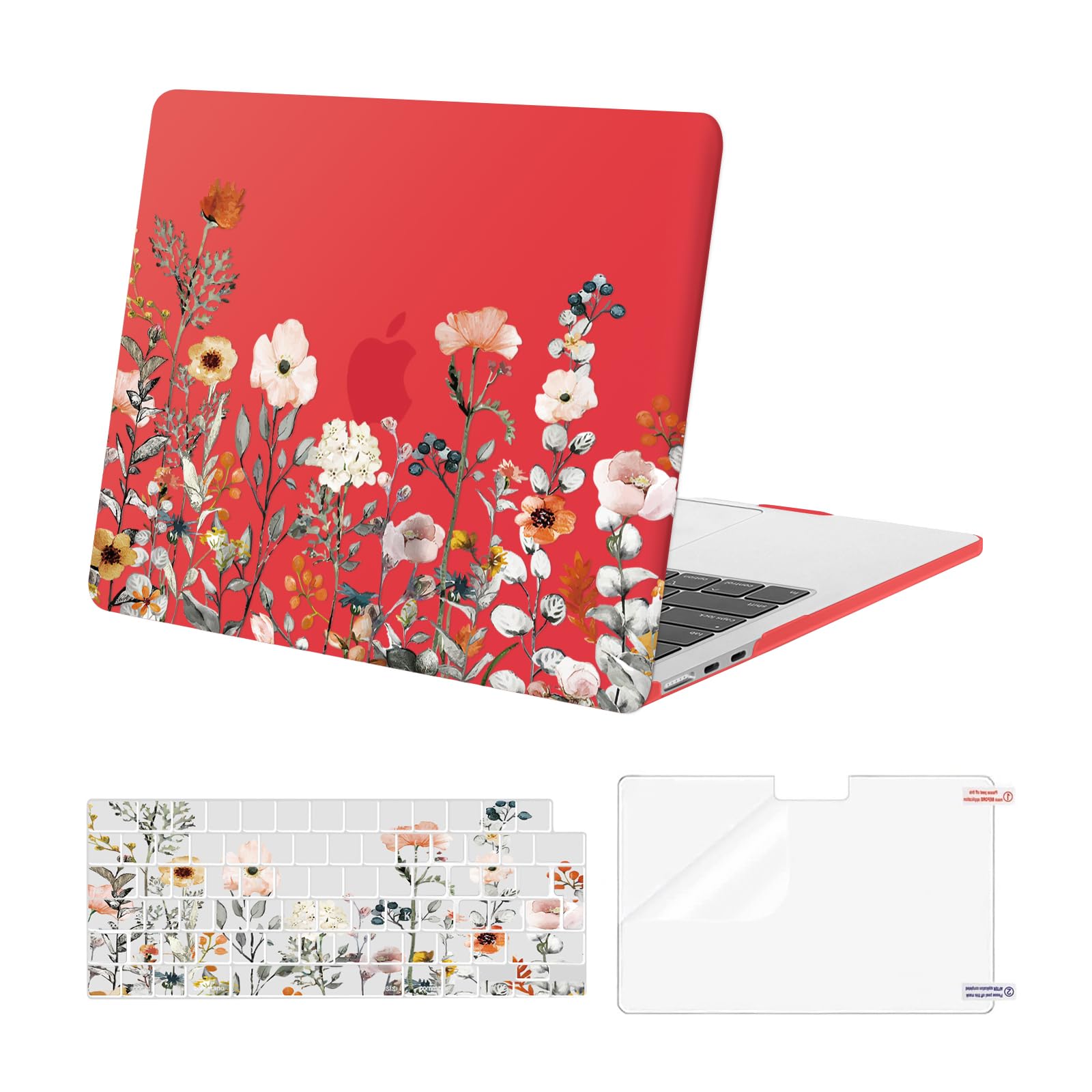 MOSISO Compatible with MacBook Air 13 inch Case M5 M4 M3 M2 2026-2022 A3449 A3240 A3113 A2681, Garden Flowers Hard Shell Cover for MacBook Air 13.6 inch Case &KeyboardSkin&ScreenFilm, Red — image 1
