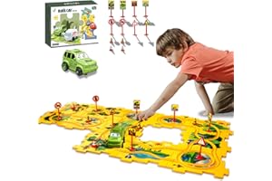 UBEGGER Dinosaur Puzzles for Kids with Cute Car, Montessori Toys for 2 3 4 5 6 Year Old Boys, Race Tracks for Kids 3-5, Toddler Puzzle Track Play Set, Gifts for 2 3 4 5 6 Year Old Boys Toys (A-25Pcs,Dinosaur)