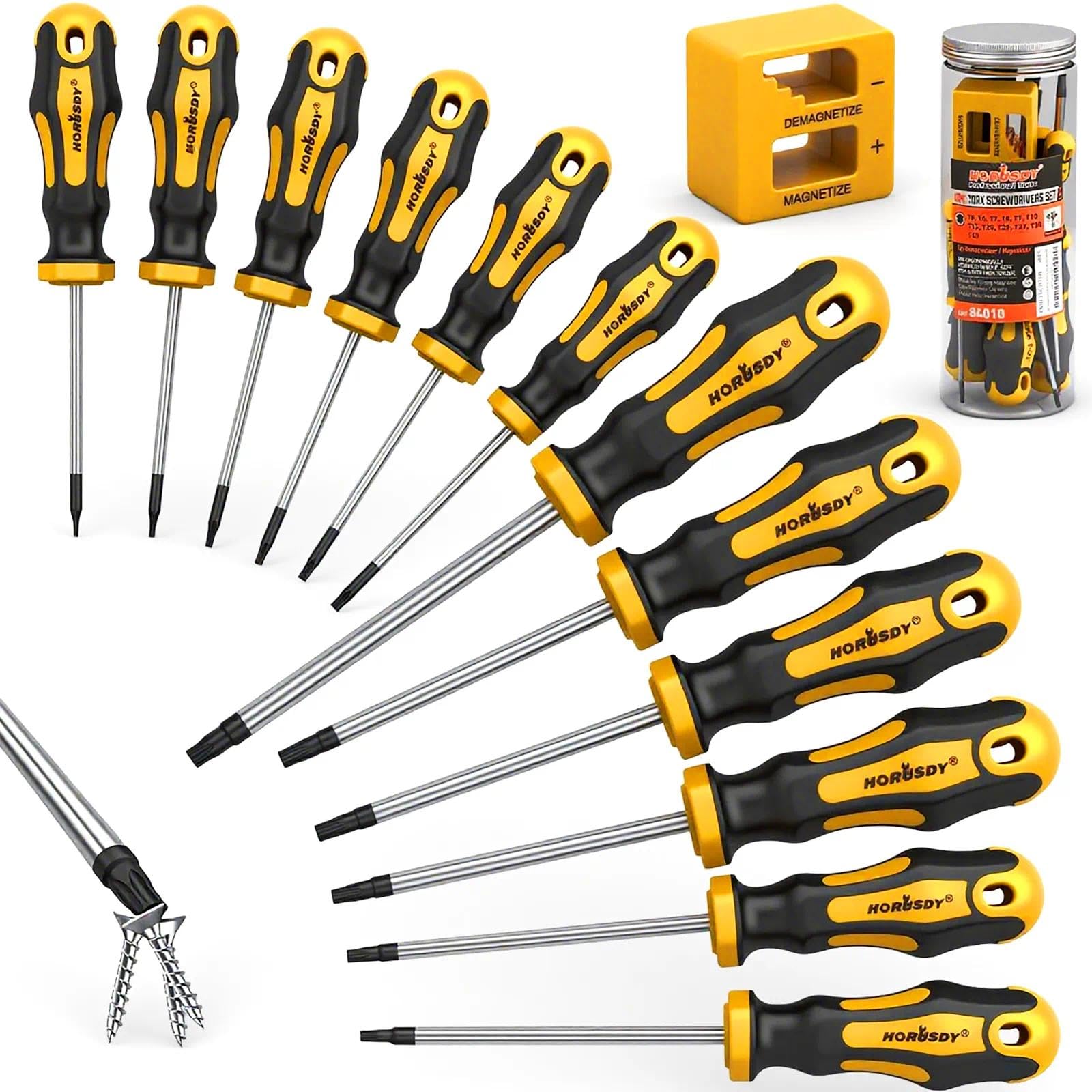 13Pcs Magnetic Torx Screwdriver Set, T5-T40 Star Screwdriver with Magnetize & Demagnetize, Heavy Duty Chrome Vanadium Steel Made