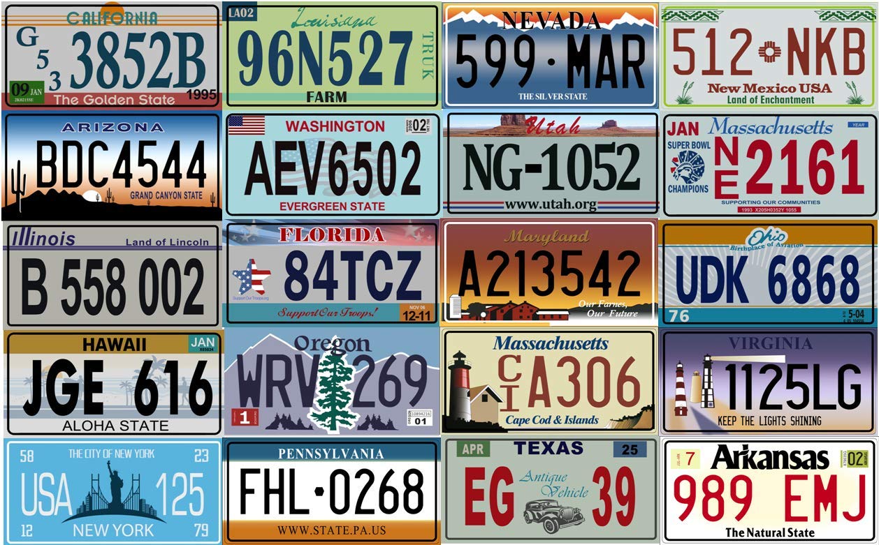 OPO 10 - Set of 20 USA Metal Car License Plates - Replicas of Real American Plates (V1 + V2)
