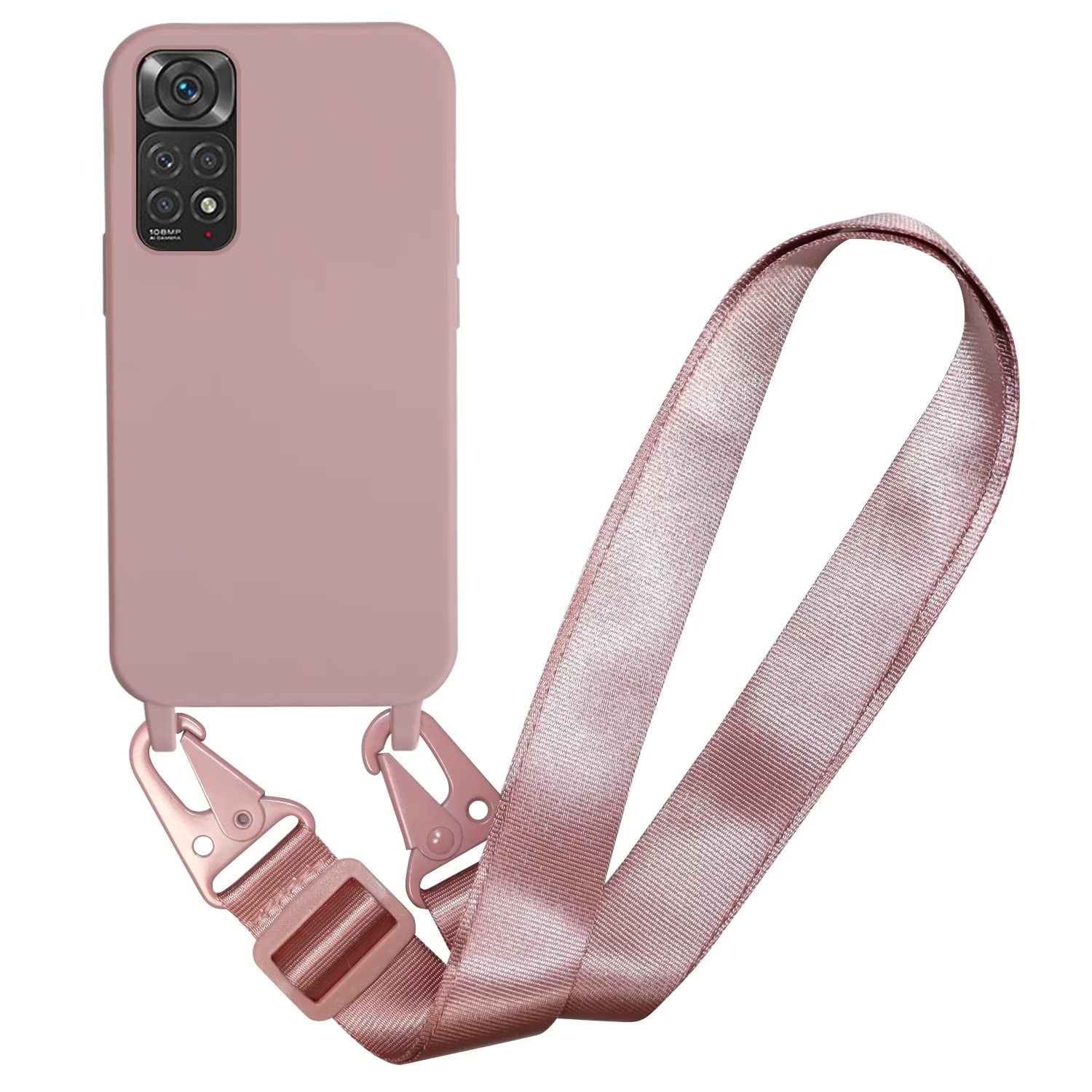 SLWYF Compatible with Xiaomi Redmi Note 11 4G/Note 11S Case, Liquid Silicone Protective Phone Case with Strap Adjustable Neck Cord Necklace Soft Cover Crossbody Lanyard for Redmi Note 11S, Sand pink