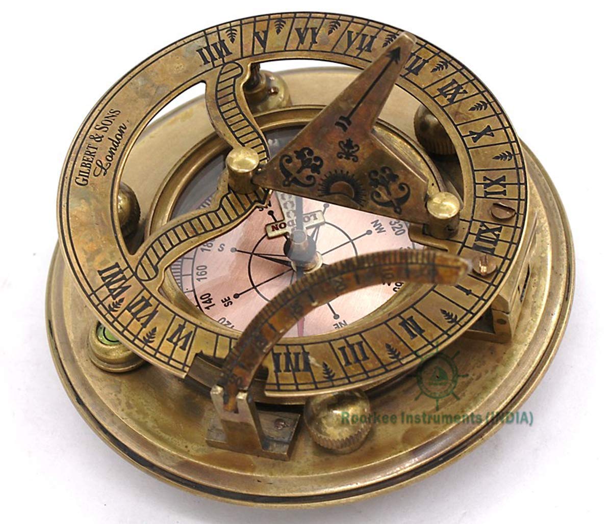 Roorkee Instruments India Sundial Directional Compass with Leather Case-Gift for Him