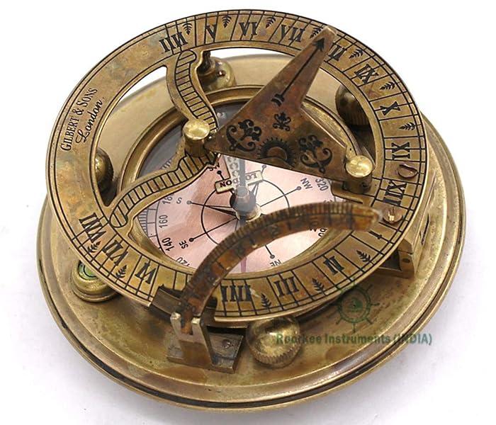Roorkee Instruments India Sundial Directional Compass with Leather Case-Gift for Him