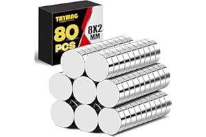 TRYMAG Small 8x2mm 80Pcs Round Magnets, Tiny Disc Magnets for Whiteboard, Fridge, Office, Hobbies, Crafts and Dry Erase Board