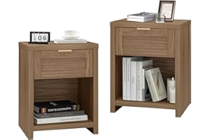 OAKHAM HOME Night Stand Set 2, Boho End Table with Drawer and Storage Shelf Accent Table, Minimalist Sofa Bed Side Accent Table with Drawer for Bedroom Living Room