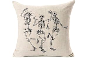 MFGNEH Halloween Decorations Skull Pillow Covers, Home Decor Cotton Linen Sofa Throw Pillow Case Cushion Cover 18" x 18"