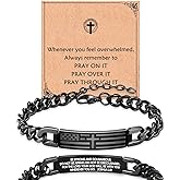 EYQV Bible Verse Bracelets, Christian Gifts for Men, Stainless Steel American Flag Cross Bracelet Religious Catholic Gifts for Men Teens Boys