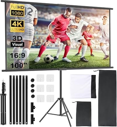 OWill 100 Inch Portable Projector Screen 16:9 HD with Tripod for Home Cinema