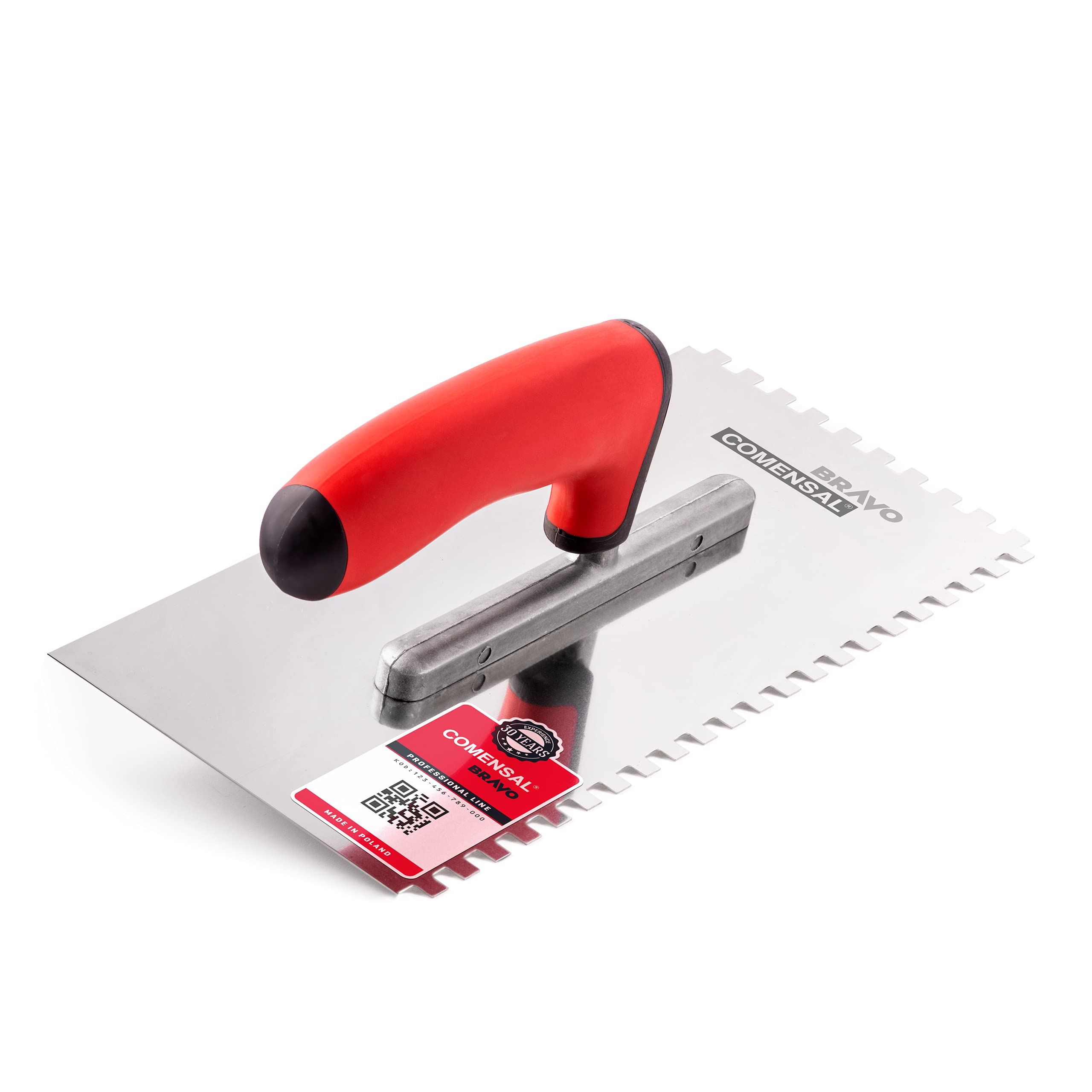 COMENSAL Notched Tiling Trowel 0.25"- Plastering Notched Trowel - Stainless Steel - Non-Slip Soft Grip - Made in EU - 6x6 mm