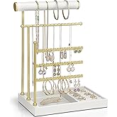 Vlando Jewelry Stand Organizer with Ring Holder, Jewelry Holder Organizer with Tray, Necklace Holder Bracket Holder Earring Holder - White