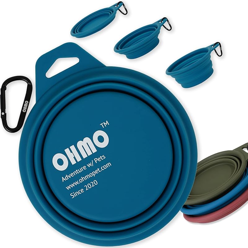 OHMO Collapsible Dog Bowl Large 800ml with Carabiner Peacock Blue