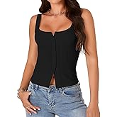 LYANER Women's Summer Cute Tops Square Neck Sleeveless Eyelet Button Down Tank Top Blouses