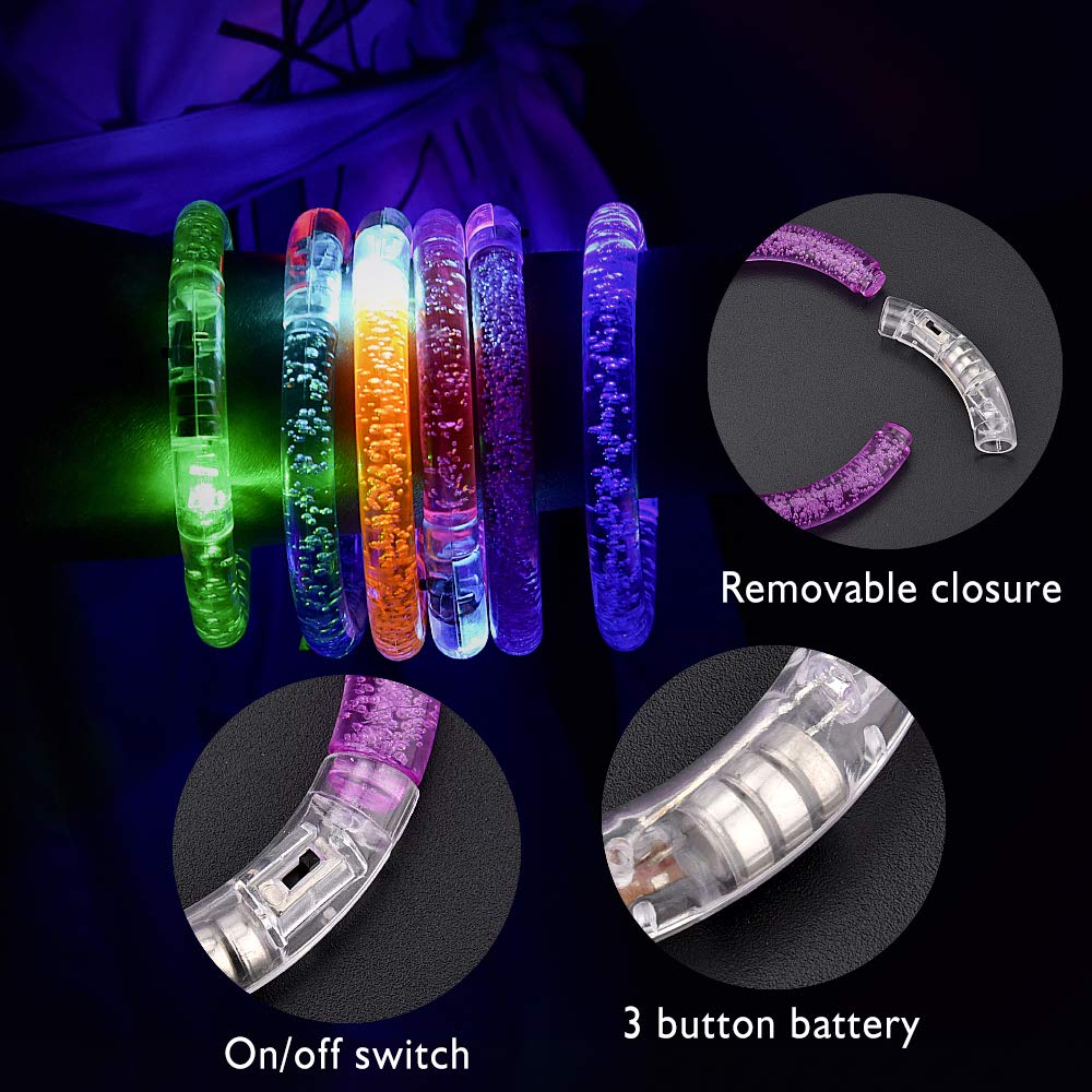 LED Party Favors,BASEIN 50PCS LED Light Up Toys Glow in the Dark Party Supplies for Kids Adults Teens with 40 LED Finger Lights,6 Bracelets and 4 Flashing Slotted Shades Glasses