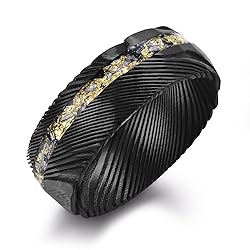 NUNCAD Black Damascus Rings for Men Meteorite and