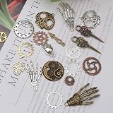 kuou 80Pcs Assorted Antique Steampunk Gears Skeleton Charms Pendant Bronze view 3