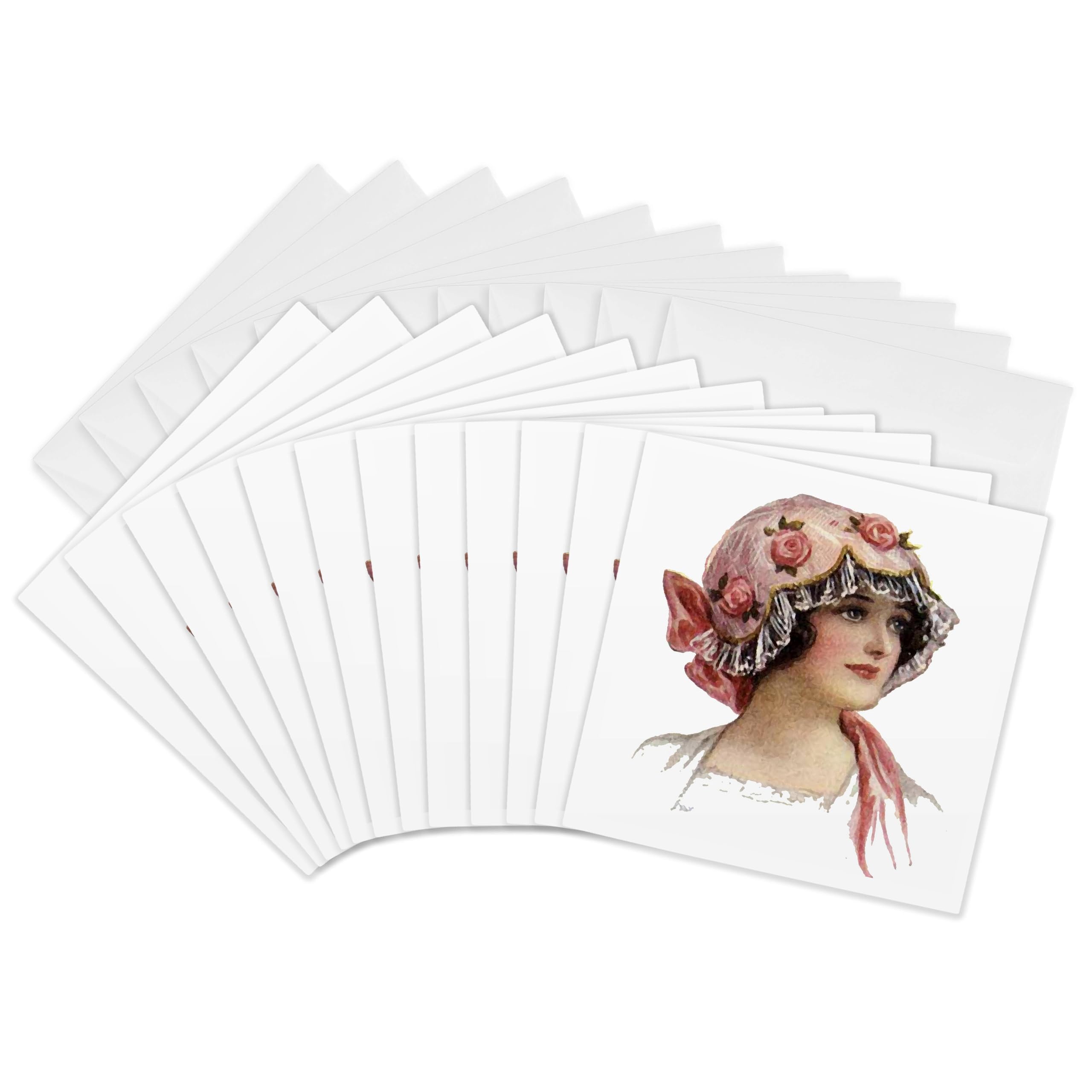 3dRose gc_6283_2 6 x 6-Inch "Victorian Lady with Rose Lace Bonnet" Greeting Card (Pack of 12)