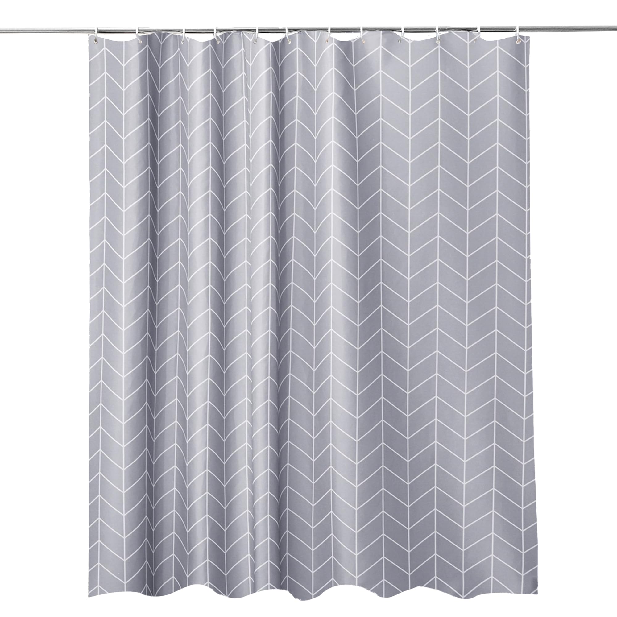 Trimming Shop Grey Chevron Shower Curtain - Polyester Fabric Bathroom Curtain, Waterproof & Mould Resistant, With 12 Hooks, Washable 180x200cm Long Shower Liner, Blackout Design for Stylish Bathroom