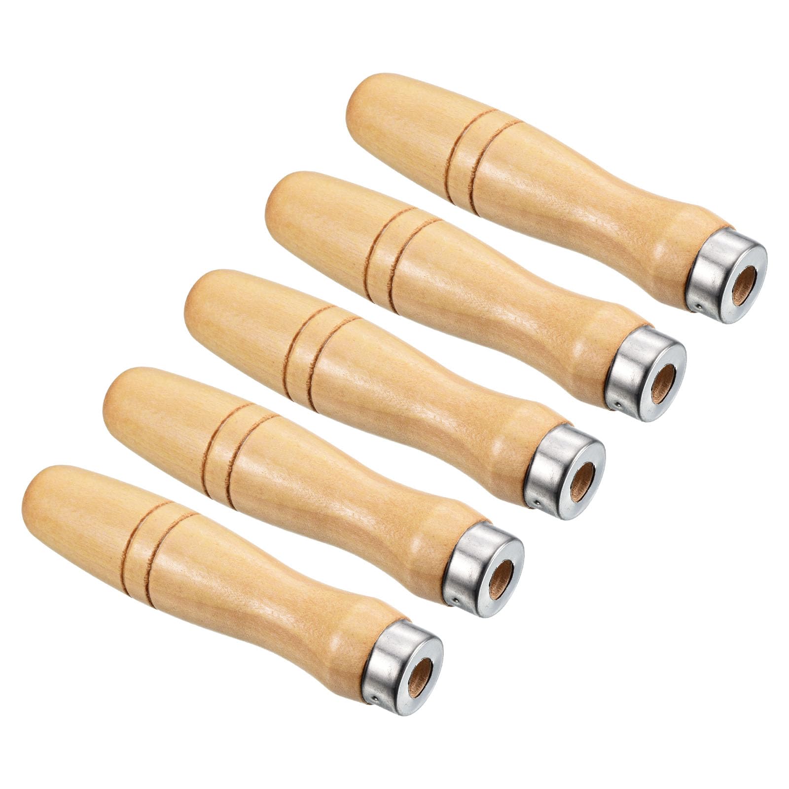 PATIKIL 4.7 Inch Wooden File Handle, 5 Pack File Cutting Tool File Handle Replacement Accessories with Metal Collar for 9.8mm Dia File