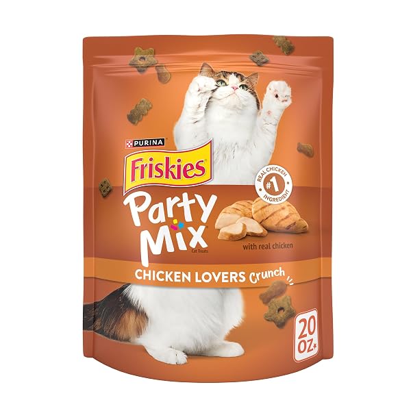 PURINA FRISKIES CAT TREATS, PARTY MIX CHICKEN LOVERS CRUNCH – 20 OZ. POUCH