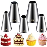 Hendiy 5 Pieces Large Round Piping Tip Set, Stainless Steel | Professional Cake Decorating, Frosting Tip, For Cupcakes Cakes Cookies
